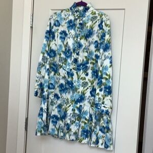 Tuckernuck Blue and Green Floral Ruffle Button-Down Dress